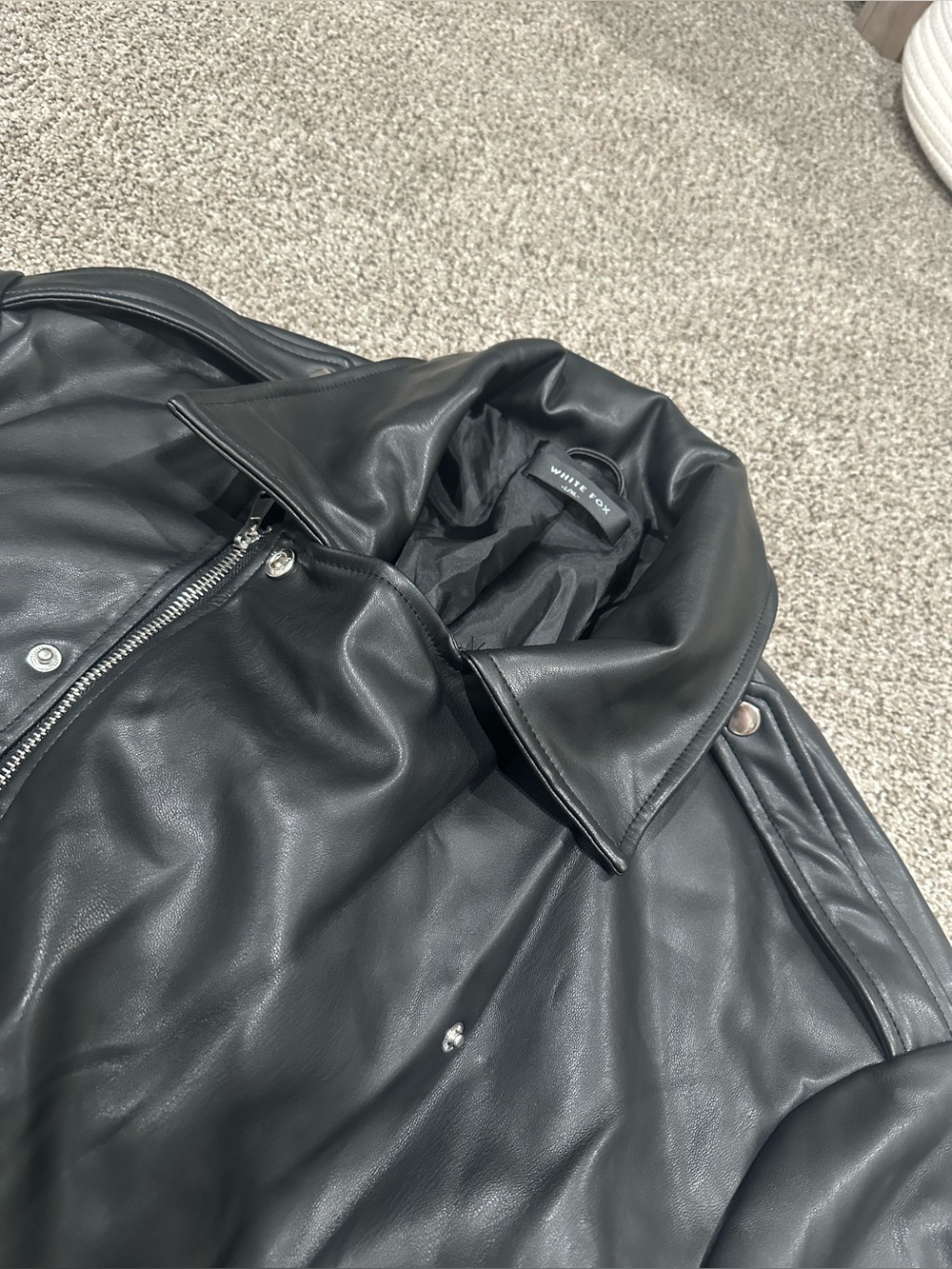 White Fox Boutique Black Faux Leather Bomber Jacket